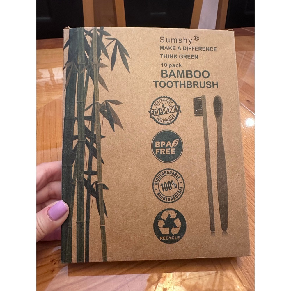 Sumshy 7 Pack Bamboo Toothbrush Set Eco Friendly Biodegradable BPA Free Natural‎